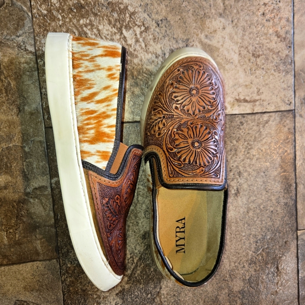 Myra Tooled Hide Slip Ons